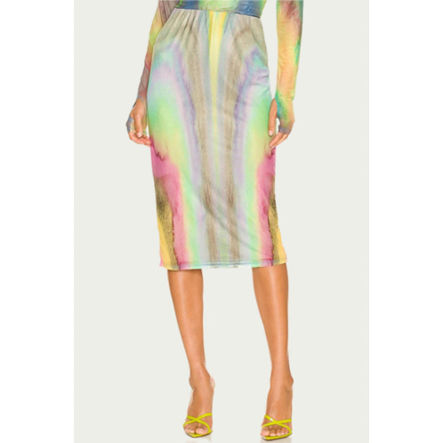 AFRM lynn stretch-mesh midi skirt in multi watercolor