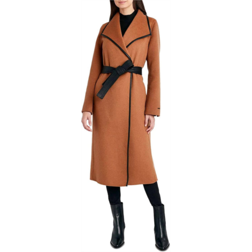 T Tahari women black juliette double face wool belted coat in caramel