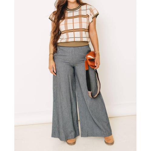 Ee:some maritime washed pinstriped wide leg pants in denim blue