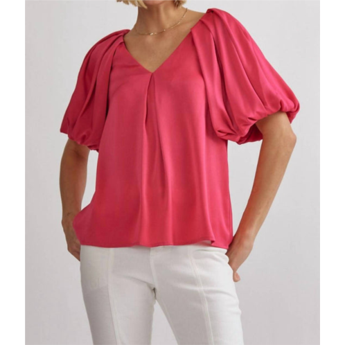 Entro satin bubble sleeve top in hot pink