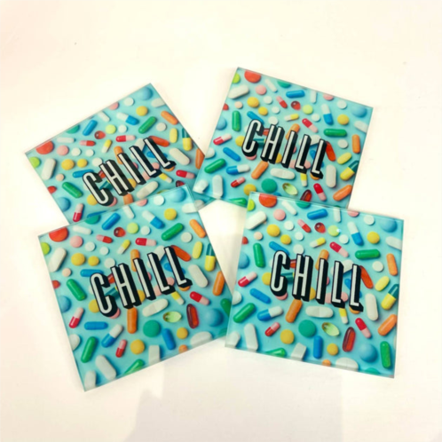 Resinate By KS set of four chill pill coasters in blue