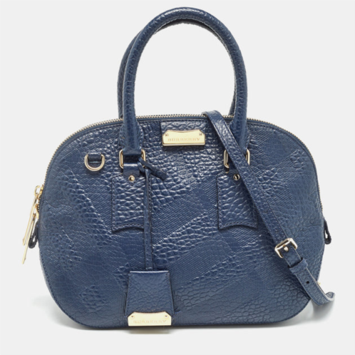 Burberry navy blue grain leather orchard satchel