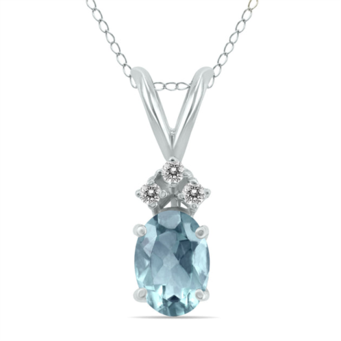 SSELECTS 14k 6x4mm oval aquamarine and three stone diamond pendant