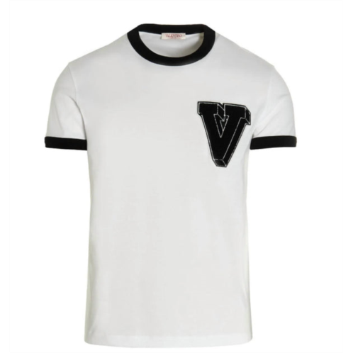 Valentino Garavani v logo trim short sleeve crew neck t-shirt in white