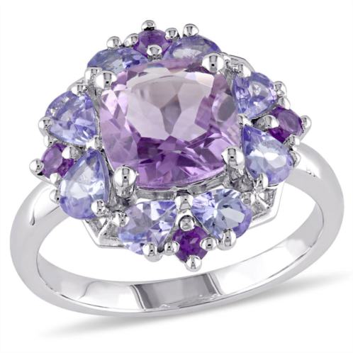 Mimi & Max 3ct tgw amethyst and tanzanite floral cluster ring in sterling silver