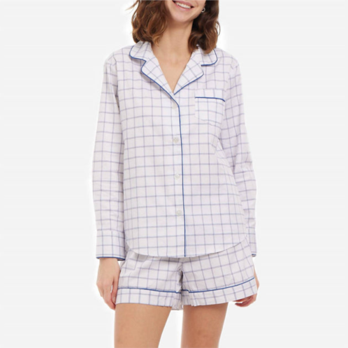 Petite Plume womens nantucket tattersall pajama set in white