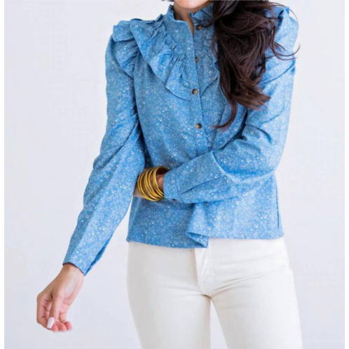Karlie floral ruffle top in chambray