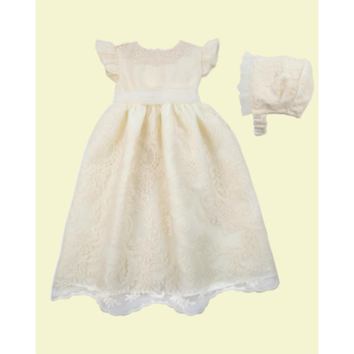 Rochy baby baptism dress with ceremony embroidered tulle skirt in ivory