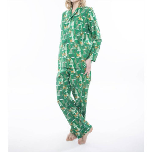 Denise Rae deer jamas long sleeve pajama set in green