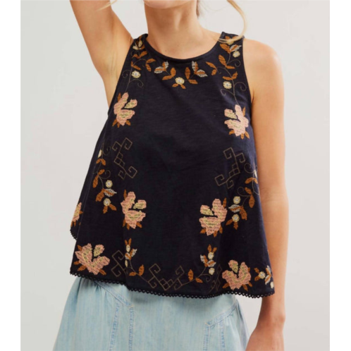 Free People fun and flirty embroidered top in black