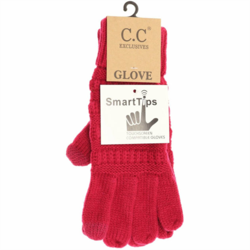 C.C BEANIE womens solid cable knit gloves in hot pink