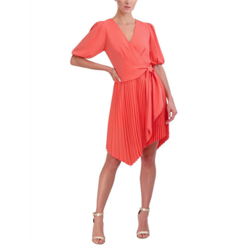 BCBGMAXAZRIA womens faux wrap pleated cocktail and party dress