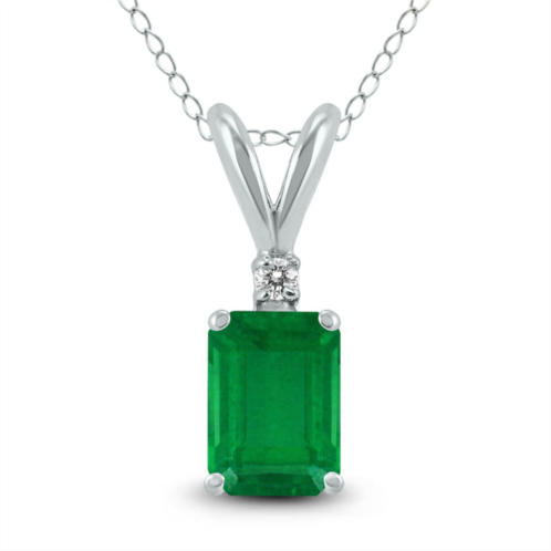 SSELECTS 14k 6x4mm emerald shaped emerald and diamond pendant
