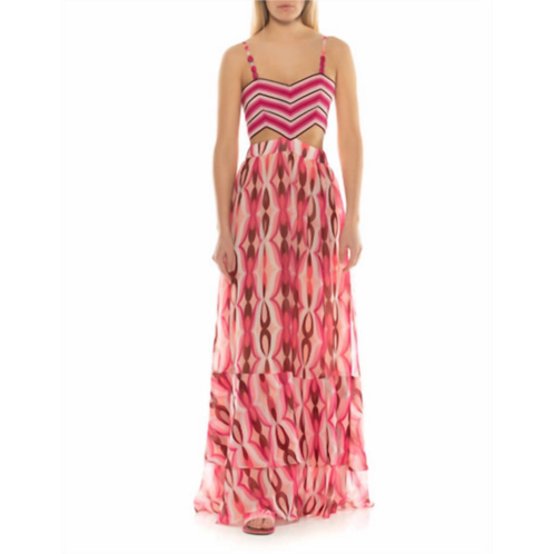 PatBo crochet top tiered bottom maxi dress in flamant pink