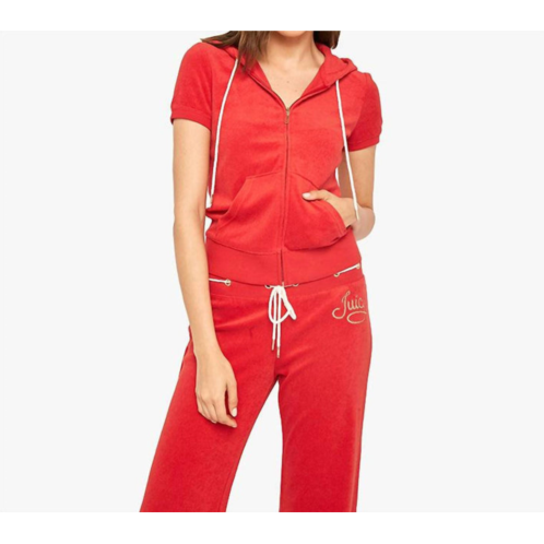 Juicy Couture rope microterry robertson short sleeve jacket in red