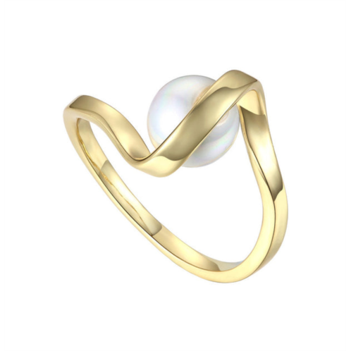 Genevive sterling silver 14k gold plated with 7mm white freshwater pearl promise stacking ribbon ring