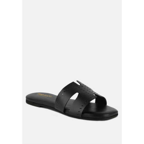 Rag & Co ivanka black cut out slip on sandals