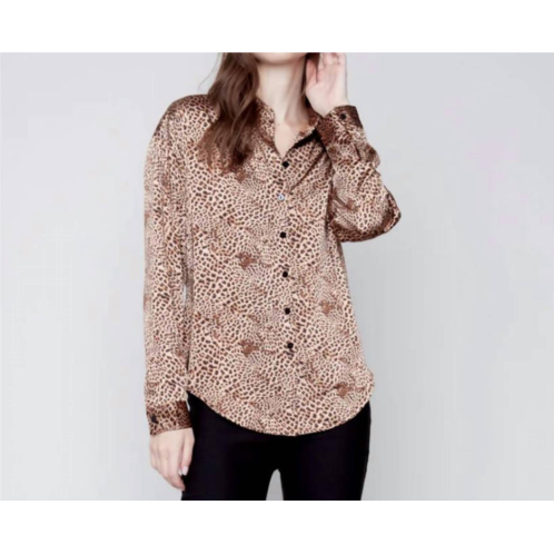 CHARLIE B printed gutsy satin button front shirt in animal print