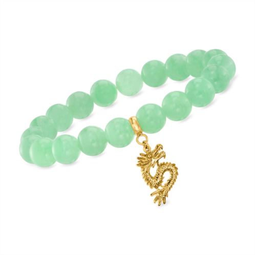 Ross-Simons 10-10.5mm jade bead stretch bracelet with 18kt gold over sterling dragon charm