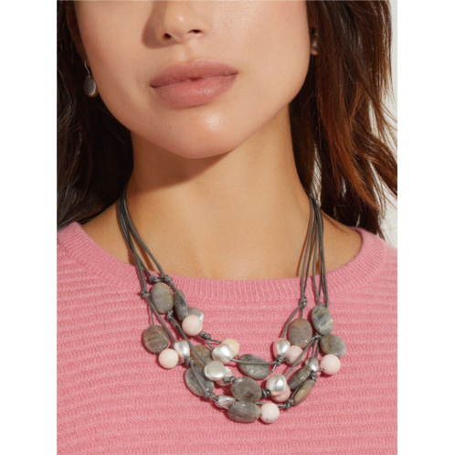 Misook multi-cord pink opal and stone pebble necklace