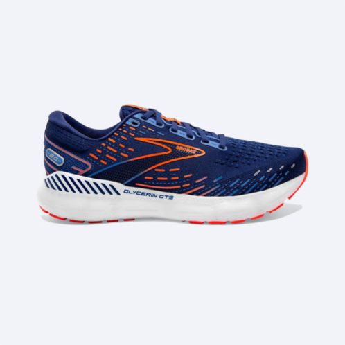 BROOKS mens glycerin gts 20 running shoes - d/medium width in blue depths/palace blue/orange