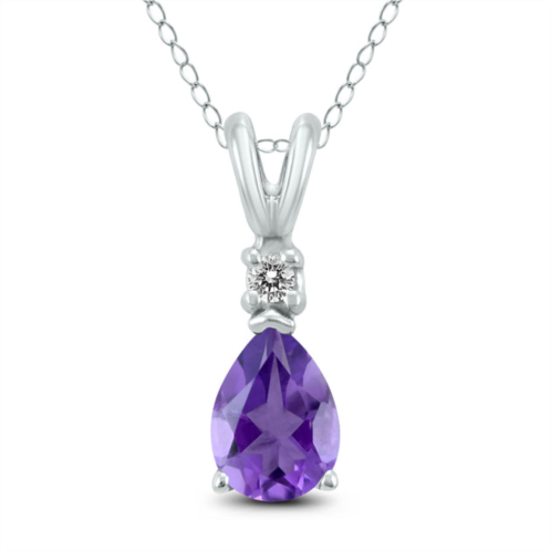 SSELECTS 14k 7x5mm pear amethyst and diamond pendant