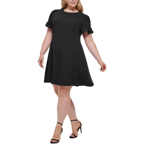 DKNY plus womens embellished short sleeve fit & flare dress