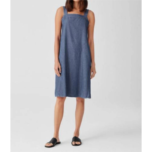 Eileen Fisher airy organic cotton twill square neck dress in denim