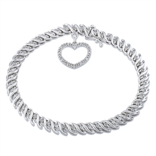 Mimi & Max 1ct tw diamond tennis bracelet with heart charm in sterling silver