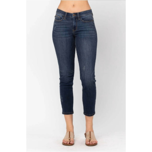 Judy Blue mid rise cropped relaxed fit denim jean in blue