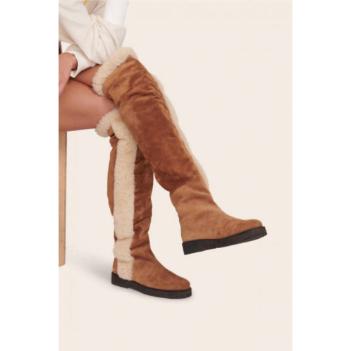 STAUD rowan overknee shearling boot in tan/cream