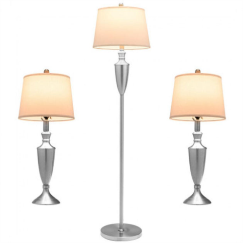 Hivvago 3 piece lamp with set modern floor lamp and 2 table lamps-silver