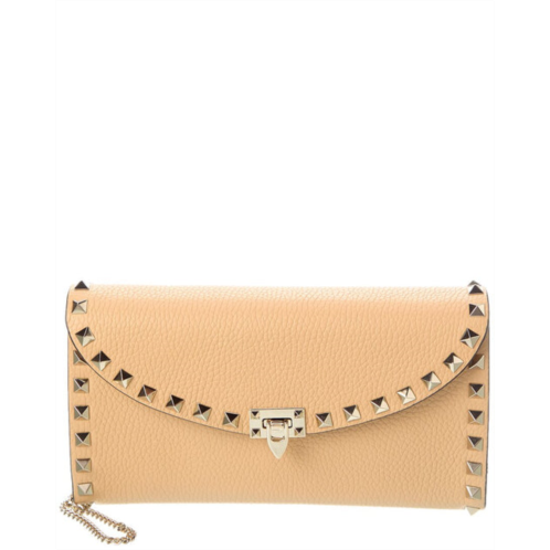 Valentino rockstud grainy leather wallet on chain