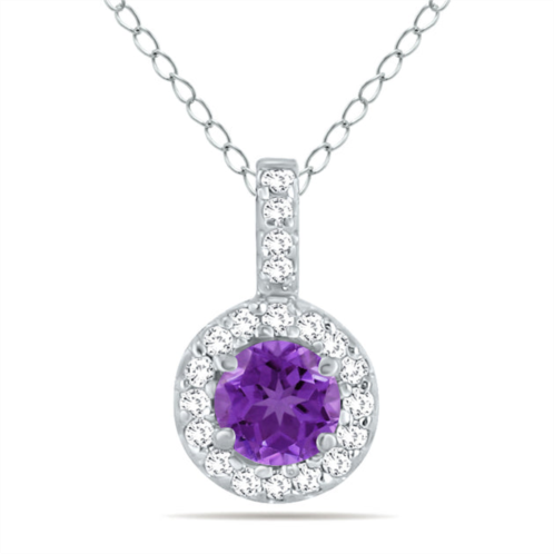 SSELECTS 1/2 carat tw halo amethyst and diamond pendant in 10k