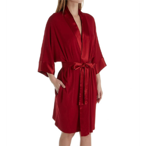 PJ Harlow shala knit robe with pockets and satin trim in red