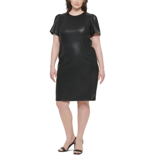 Calvin Klein plus womens faux leather knee-length sheath dress