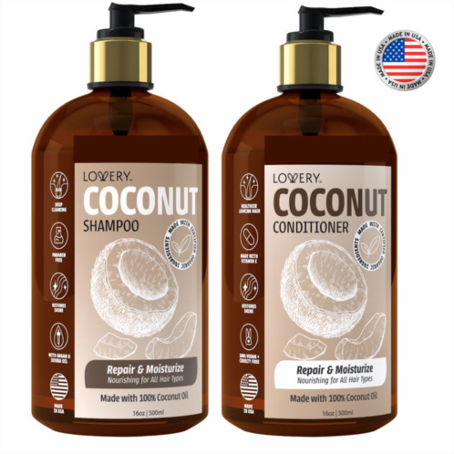 Lovery coconut shampoo and conditioner gift set, made in usa, 32 oz.