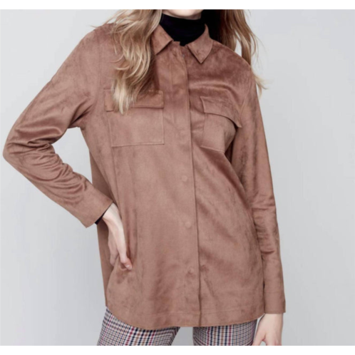 CHARLIE B solid shirt jacket in truffle