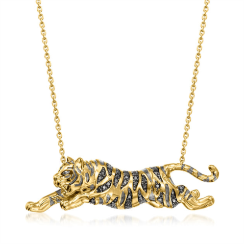 Ross-Simons black diamond leaping tiger necklace in 18kt gold over sterling