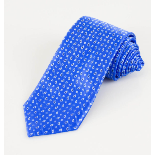 Battisti Napoli blue with paisley pattern 100% silk satin neck tie