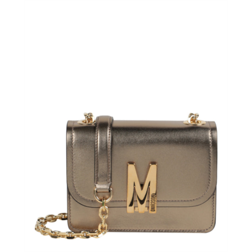 Moschino metallic leather m logo plaque crossbody bag