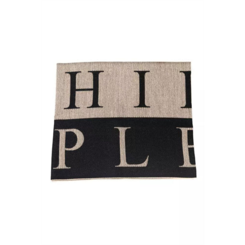 Philipp Plein wool blend logo scarf with fringed mens hems