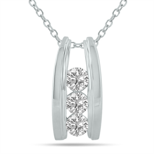 SSELECTS 1.50 ctw three stone lab grown diamond ladder pendant in 10k white gold