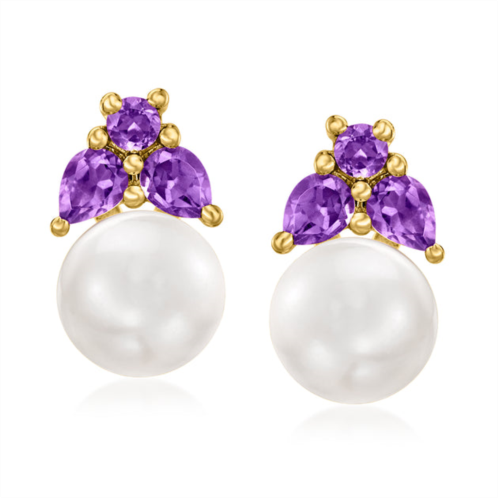 Ross-Simons 7.5-8mm cultured pearl and . amethyst earrings in 18kt gold over sterling