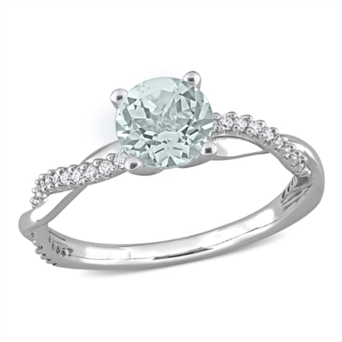 Mimi & Max 1ct tgw aquamarine and 1/6ct tw diamond crossover ring in 14k white gold