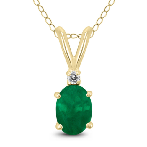 SSELECTS 14k 5x3mm oval emerald and diamond pendant
