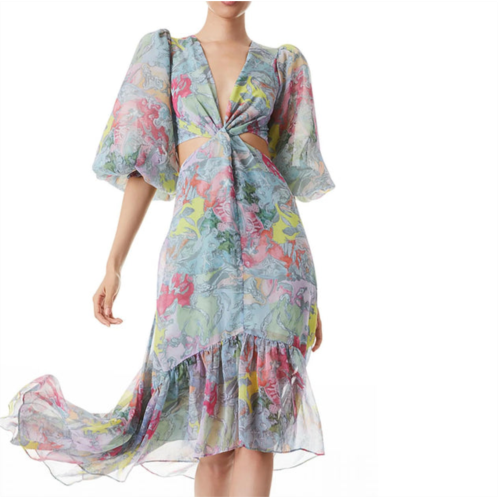 Alice + olivia katia twist-front floral cutout high low dress in lolas dream
