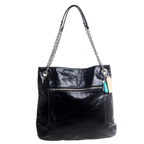 Coach crackled leather chain tote