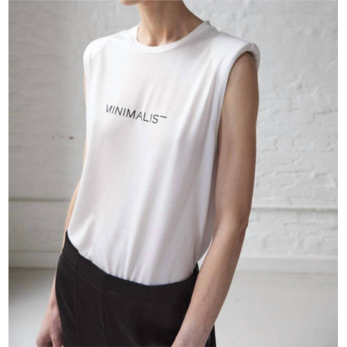 Minimalist inessa luxe logo shoulder pad tee in white