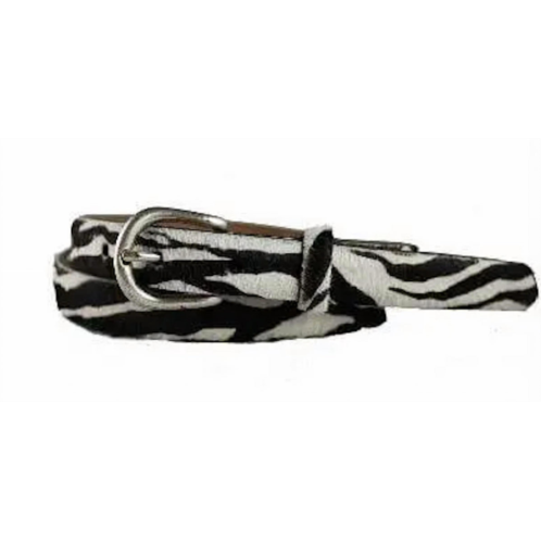 W. Kleinberg zebra pony skinny belt in white/black